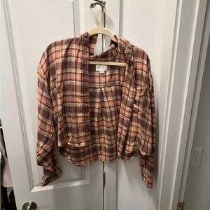 American Eagle Outfitters Brown and Tan Plaid Shirt